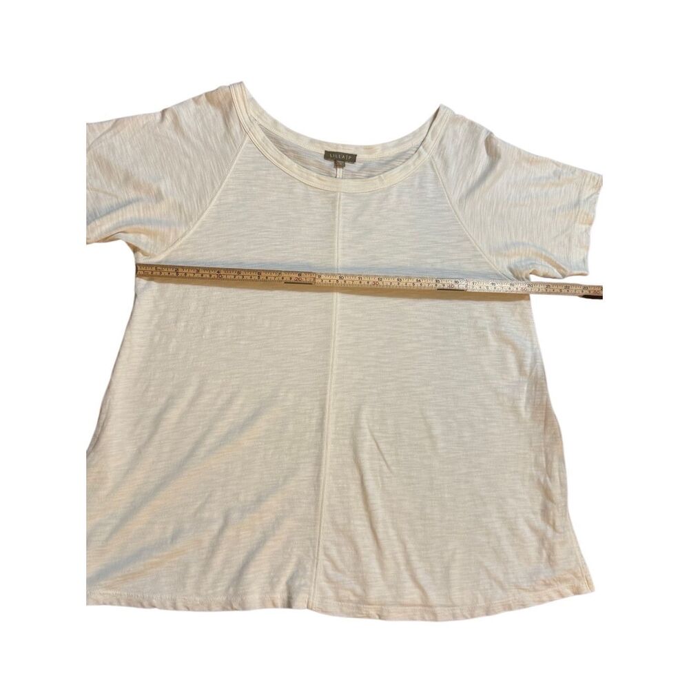 Lilla P by Anthropologie‎ Pima Cotton Modal Blend Short Sleeve Top Soft Ivory Sz - Picture 5 of 7